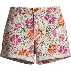 St Johns Bay Watercolor Floral Shorts Womens 10 Mid Rise Secretly Slender 5 In